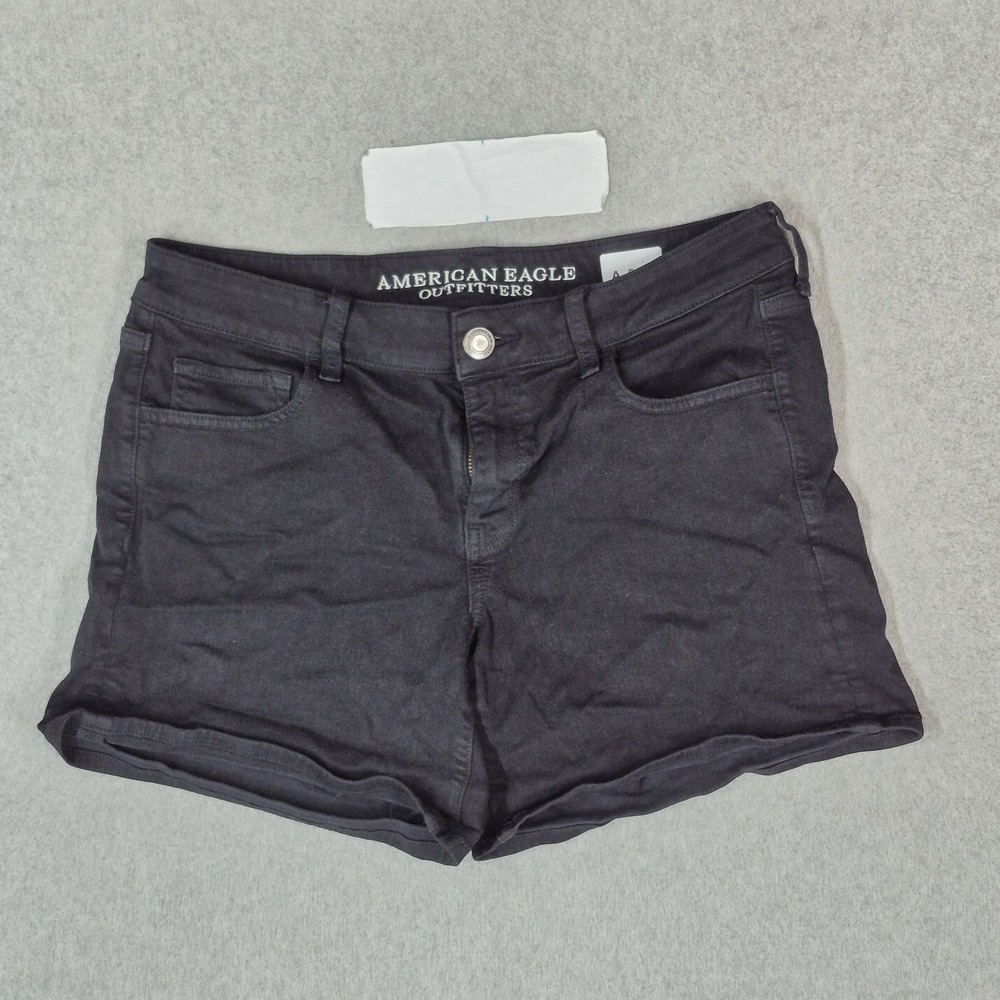 American Eagle Outfitters Women Shorts US 10 Black Denim Midi Super Stretch 3"